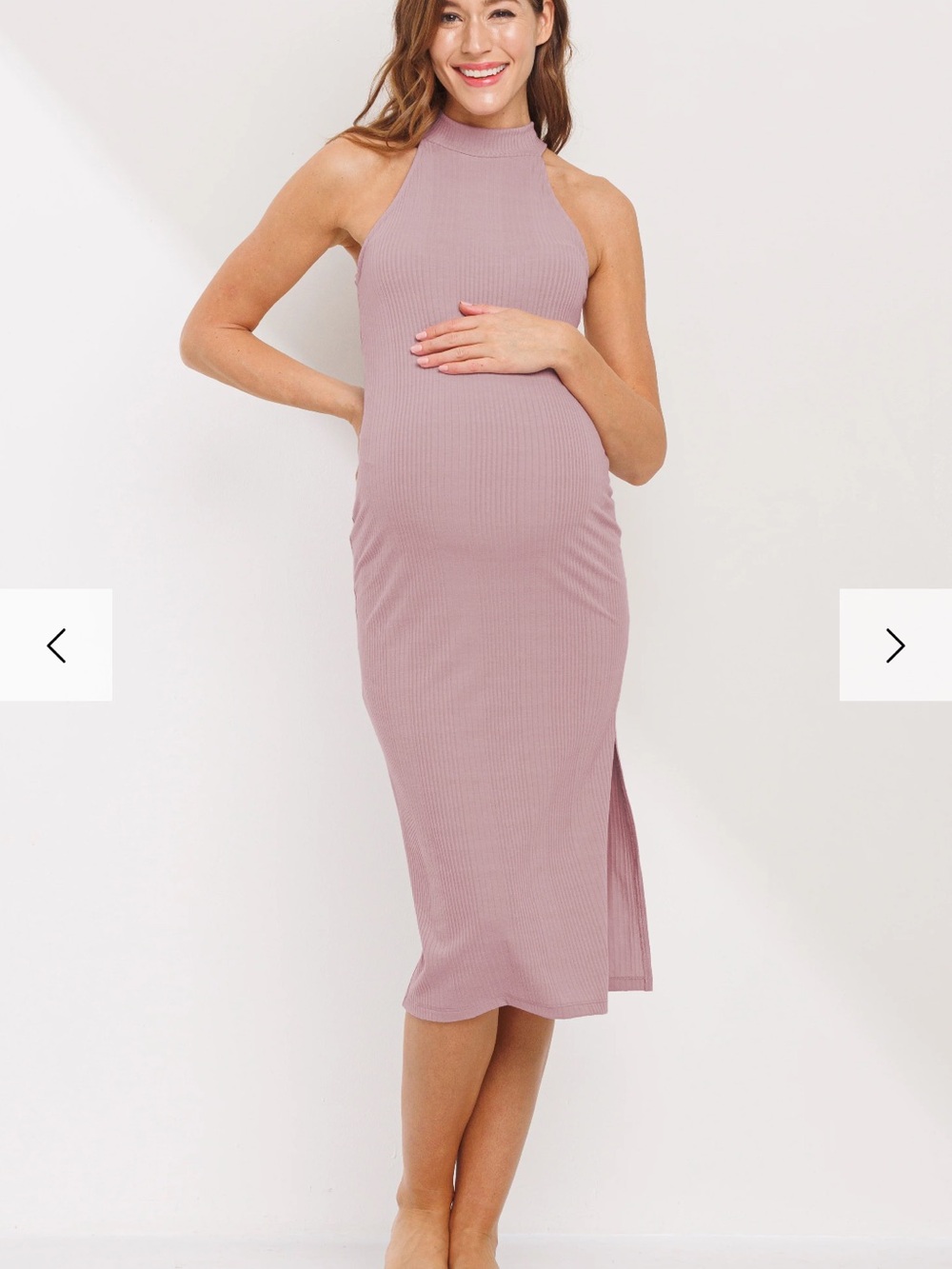Hello MIZ Mauve Ribbed High-Neck Maternity Midi Dress- NWT